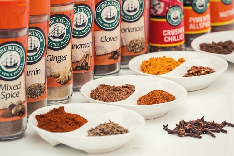 Range of different spices including turmeric