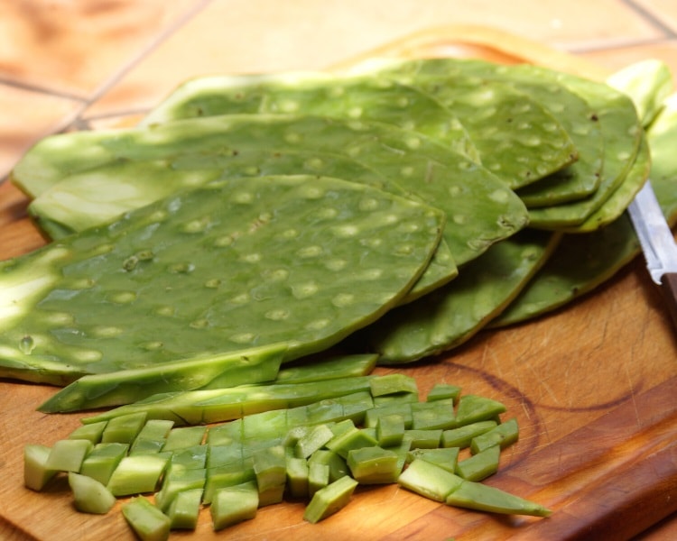 Slices and pieces of nopales