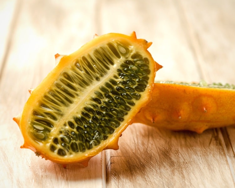 Kiwano melon sliced in half