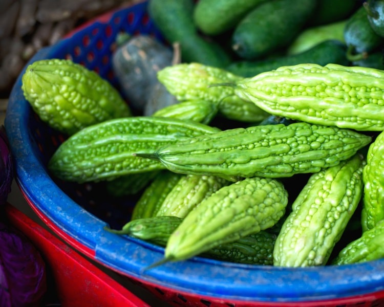 Bitter melon fruit in basket