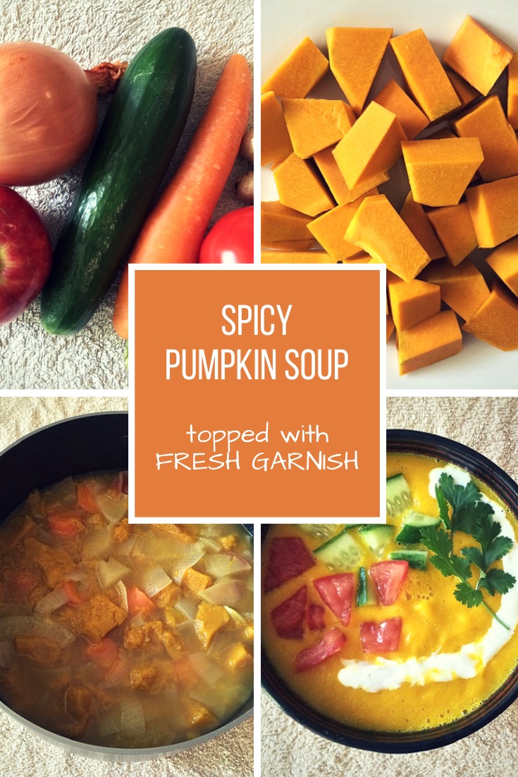 Spicy pumpkin soup with fresh garnish