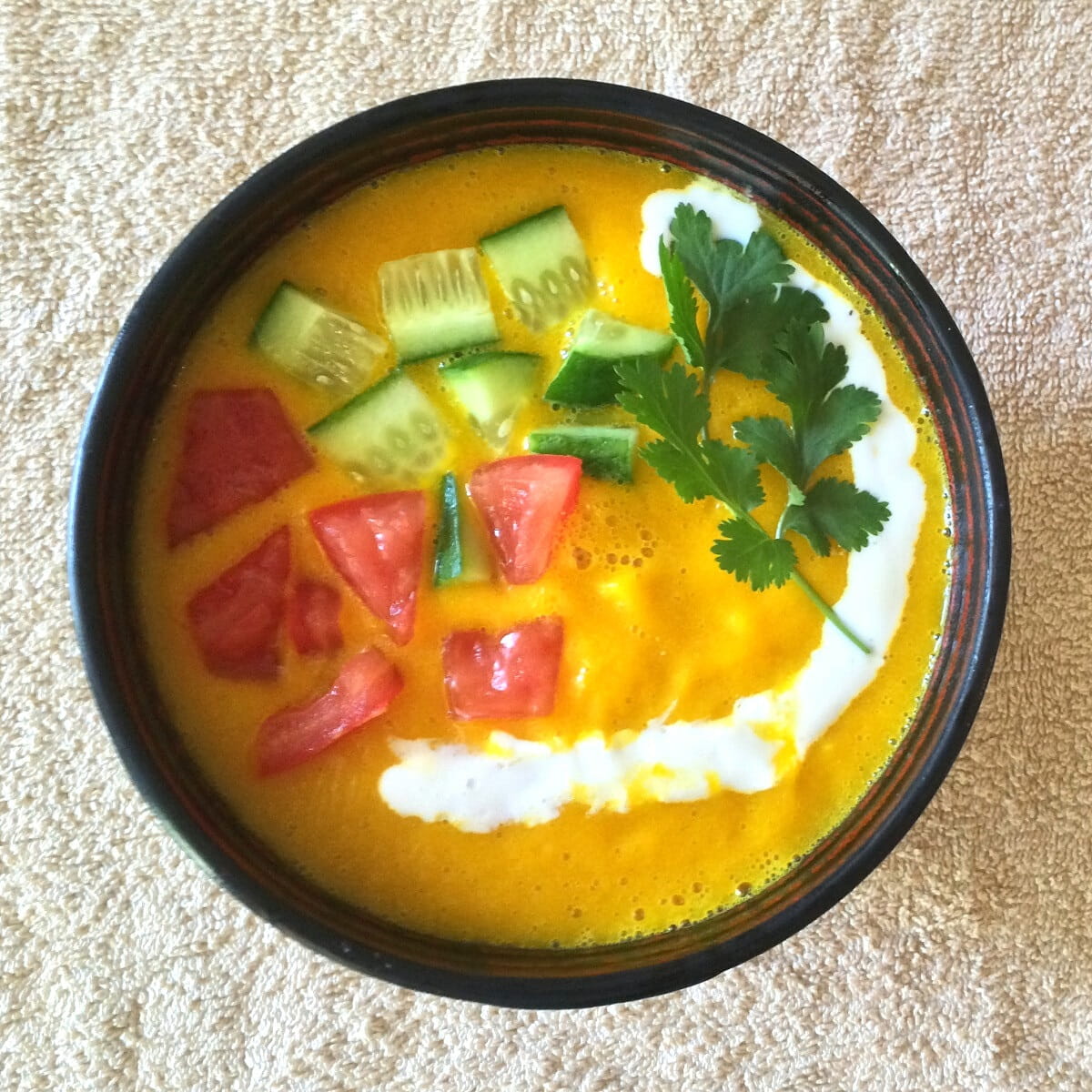 Spicy pumpkin soup with garnish recipe